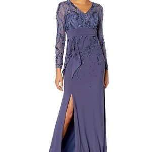 Decode 1.8 Long Sleeve V Neck Beaded Illusion Gown